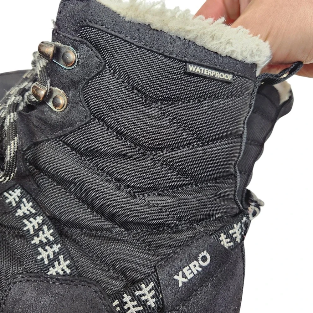 XERO SHOES Alpine Boots Womens 10.5 41 Black Waterproof Snow Winter Faux Fur